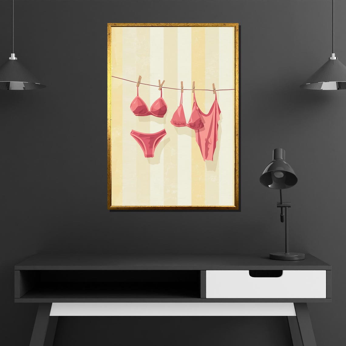 Pink Bikini and Swimsuit on Clothesline Summer Laundry Room Poster - Image 4