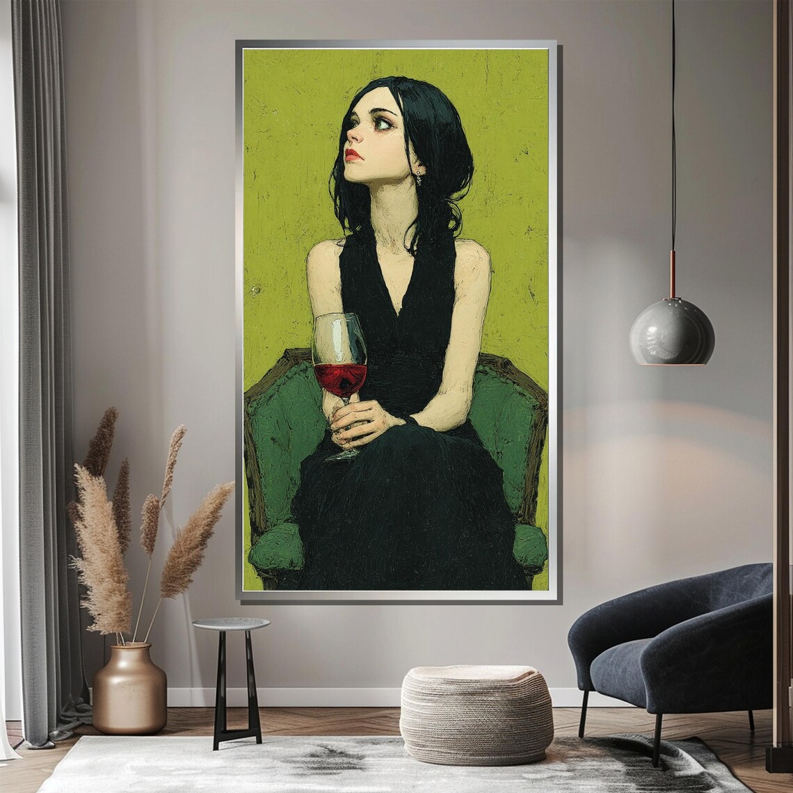 Woman in Black Dress Holding Wine Glass Expressionist Portrait Poster - Image 2