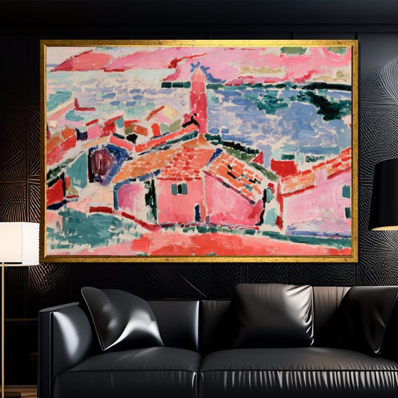 Henri Matisse Inspired Coastal Village Scene Canvas Painting Ready To Hang Gift For Boho Modern Home Decor