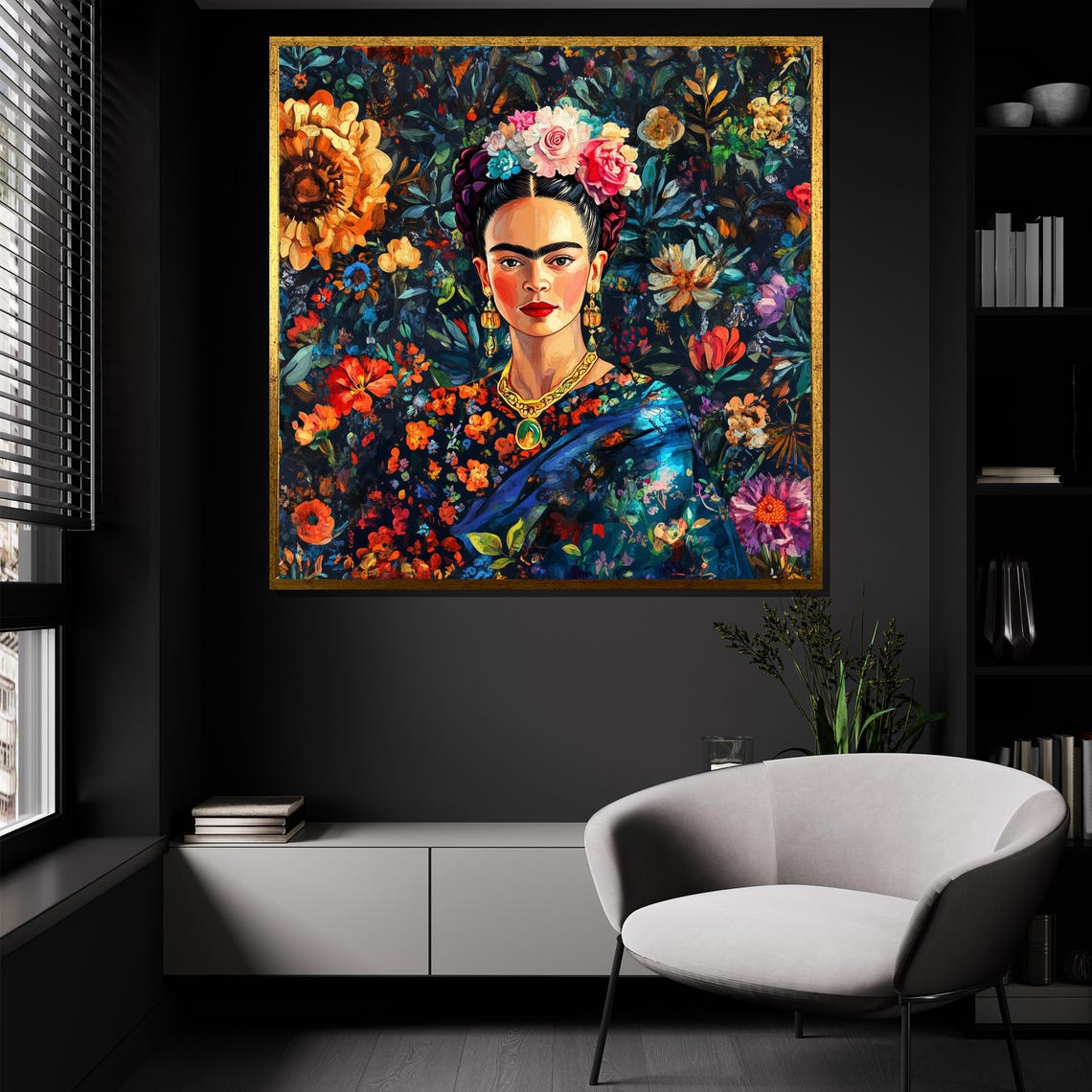 Frida Kahlo Floral Portrait Flower Crown Vibrant Botanical Art Poster - Image 4