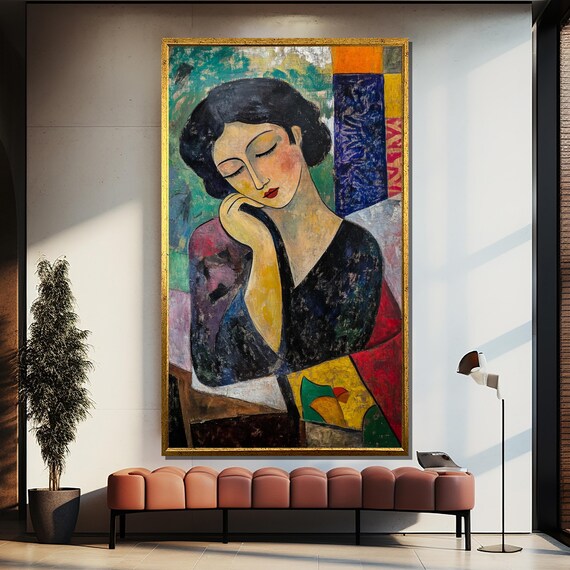 Abstract Woman Portrait Colorful Modern Cubist Style Painting Poster