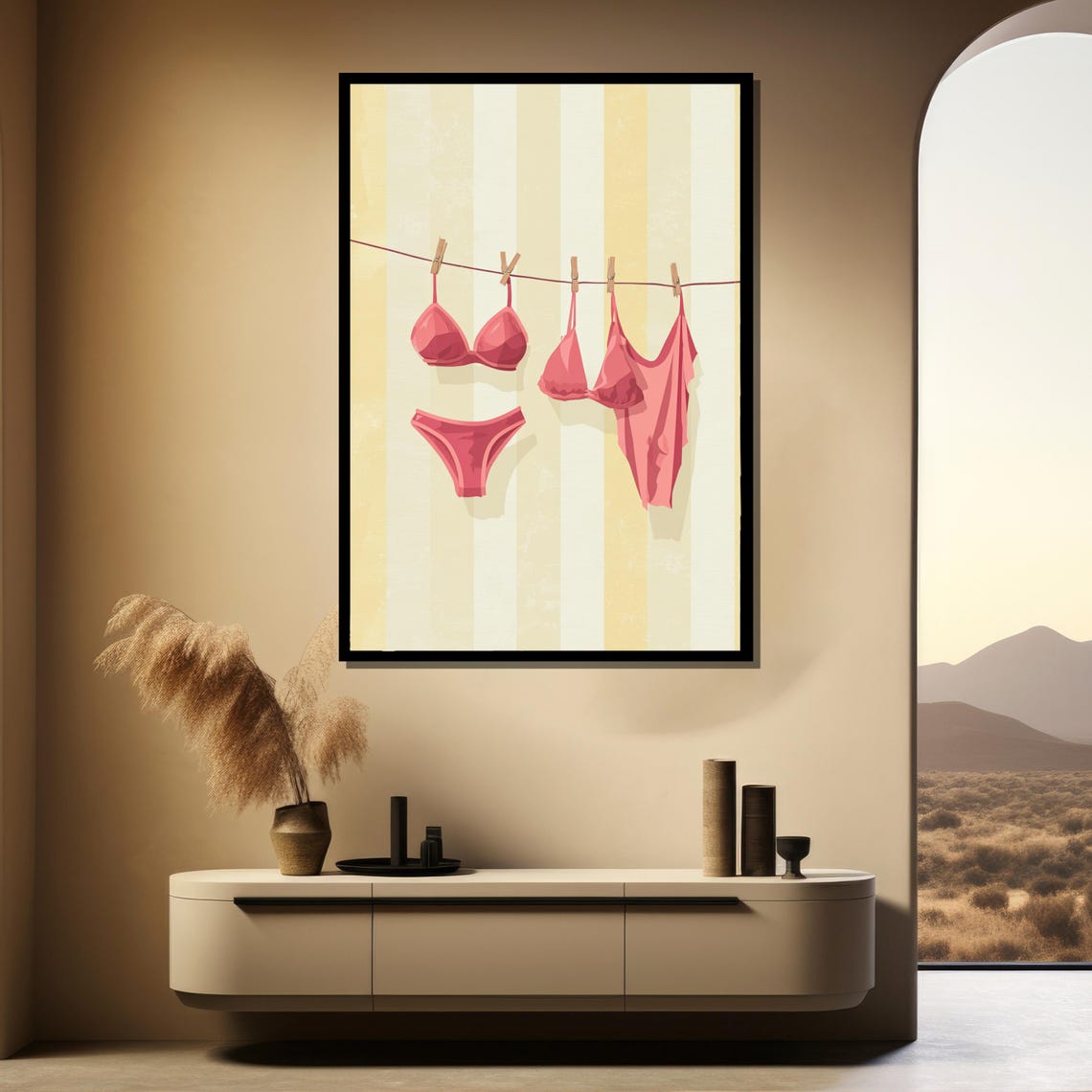 Pink Bikini and Swimsuit on Clothesline Summer Laundry Room Poster - Image 3