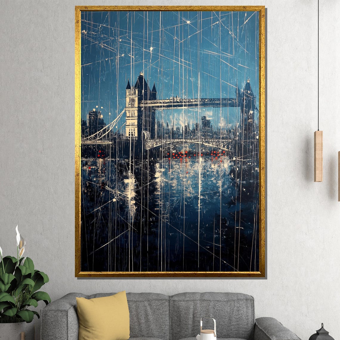 London Tower Bridge Rainy Night Blue Reflection Cityscape Poster