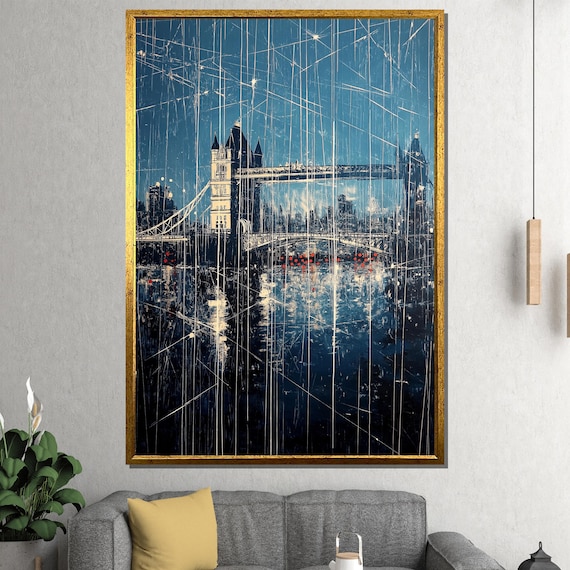 London Tower Bridge Rainy Night Blue Reflection Cityscape Poster