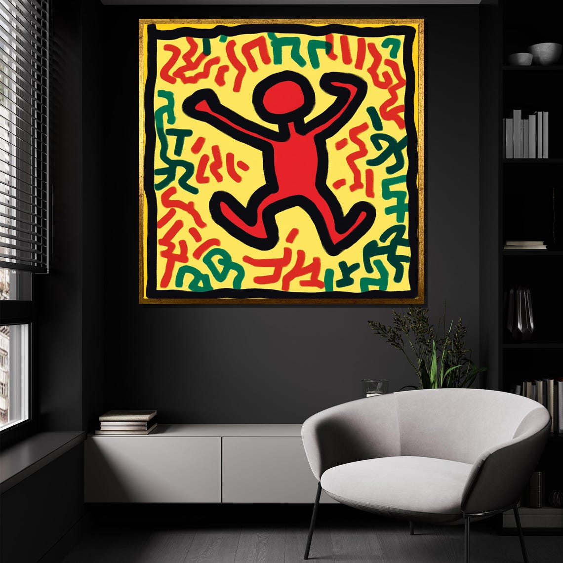 Little Single Red Dancing Figure Joyful Pop Art Bold Yellow Poster - Image 2