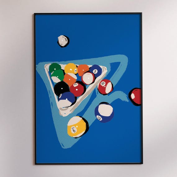 8 Ball Billiard Balls Wall Art Retro Pool Table Poster Vintage Game Room Decor Funky Bar Cart Print 70s Man Cave