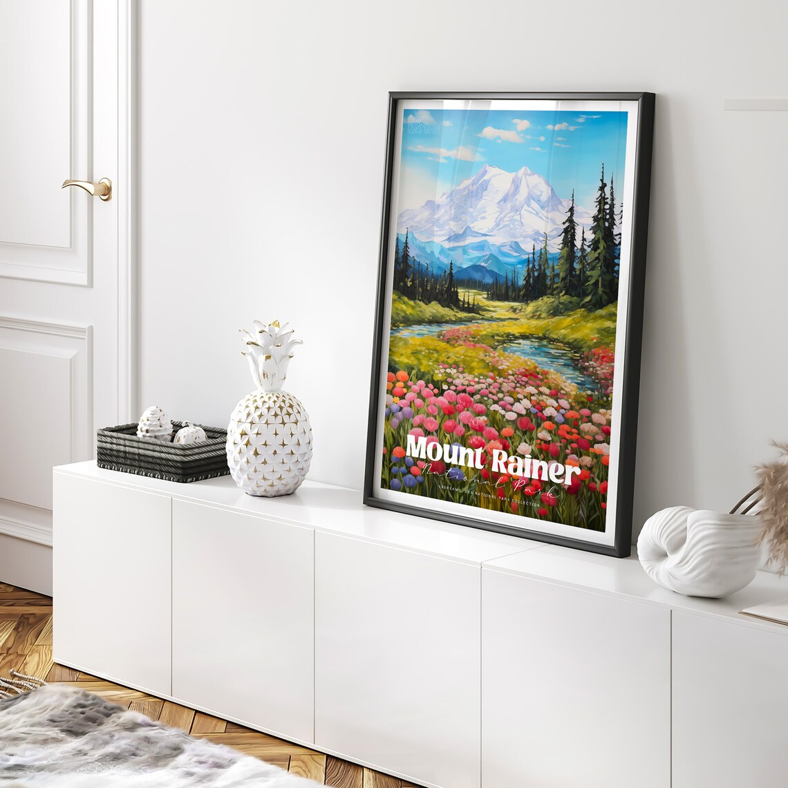Mount Rainier National Park Wildflower Meadow Vintage Travel Poster - Image 2