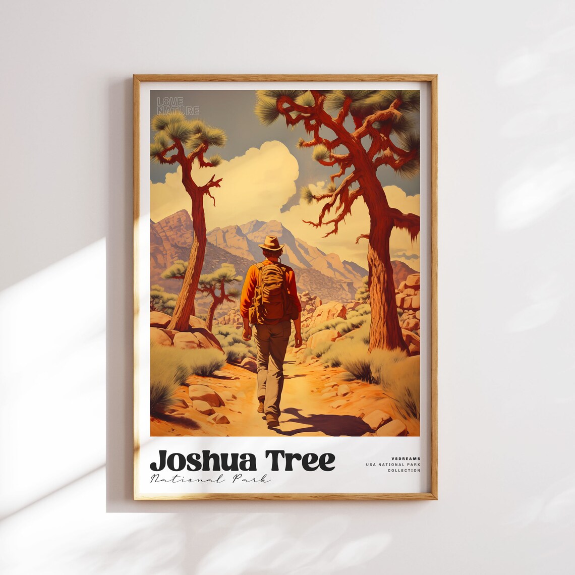 Joshua Tree National Park Hiker Desert Trail Vintage Travel Poster