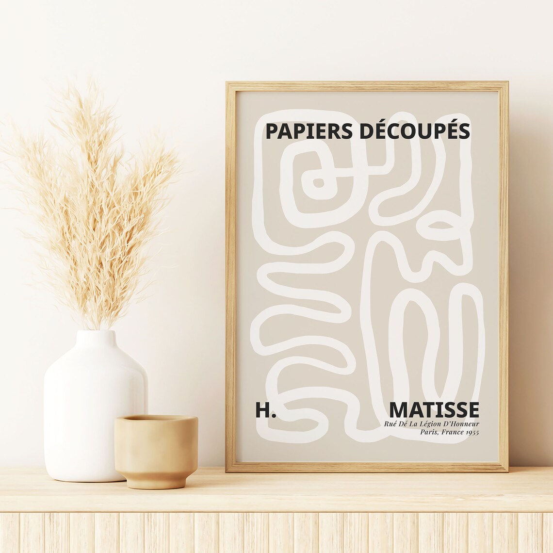Henri Matisse Abstract White Line Art Beige Neutral Minimal Poster