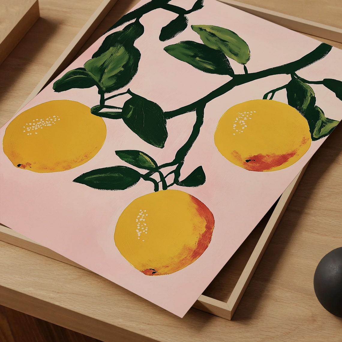 Three Lemons on Branch Pink Background Retro Kitchen Art Poster - Image 4