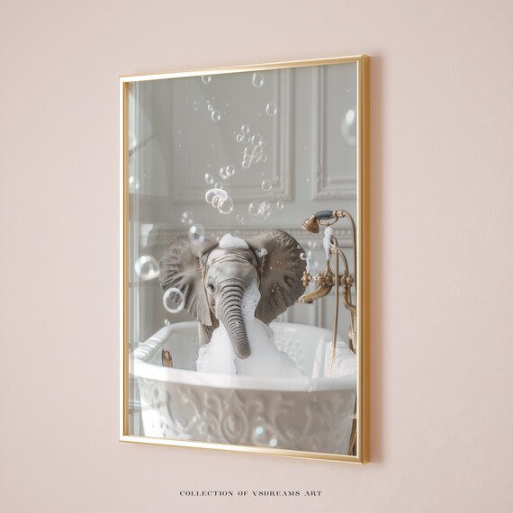 Cute Elephant In Tub Wall Art Elephant Photo Elephant Art Bathroom Art Print Bathroom Poster Nursery Bath Decor Baby Elephant