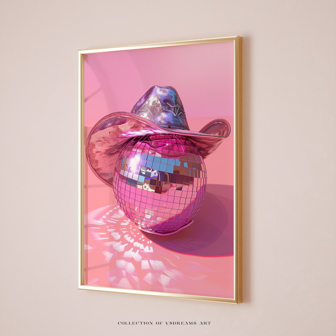 Pink Disco Ball Cowboy Hat Retro Western Glam Party Decor Poster