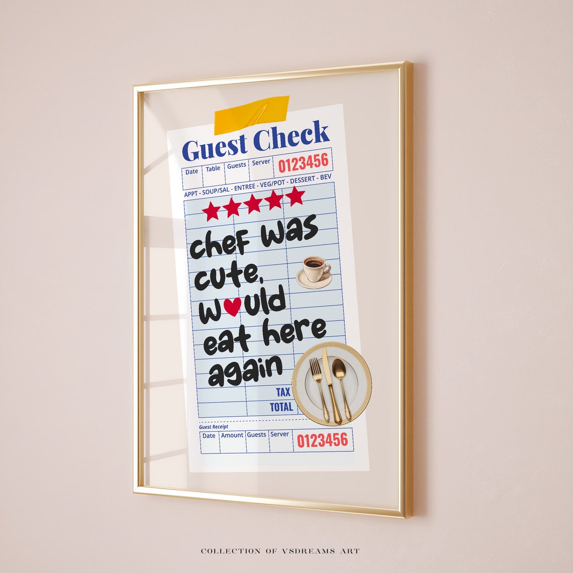 Chef Was Cute Guest Check Five Star Kitchen Funny Quote Poster
