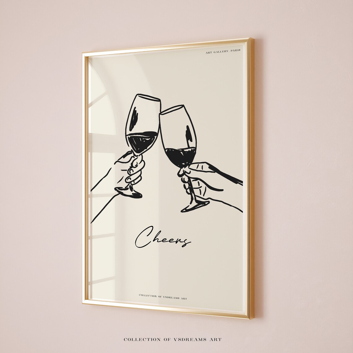 Cheers Wine Glasses Line Art Minimalist Black Ink Toast Poster