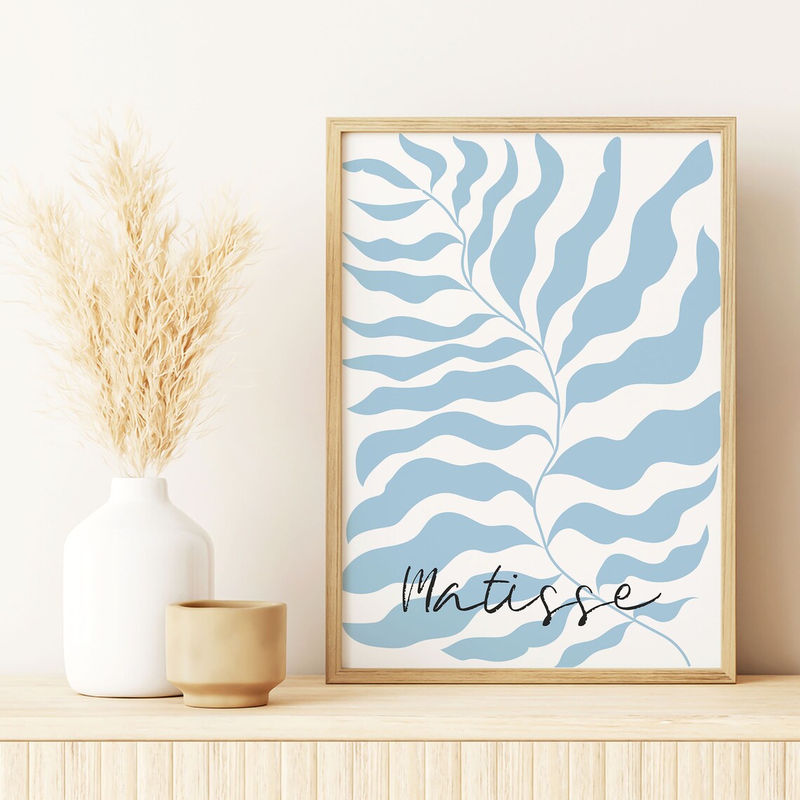 Henri Matisse Blue Wavy Botanical Leaf Branch Line Drawing Poster - Image 4