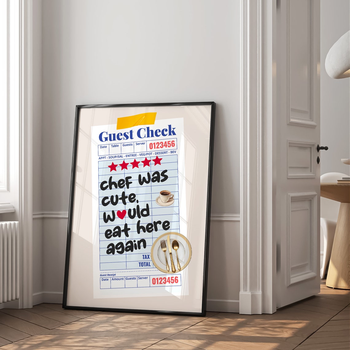 Chef Was Cute Guest Check Five Star Kitchen Funny Quote Poster - Image 2