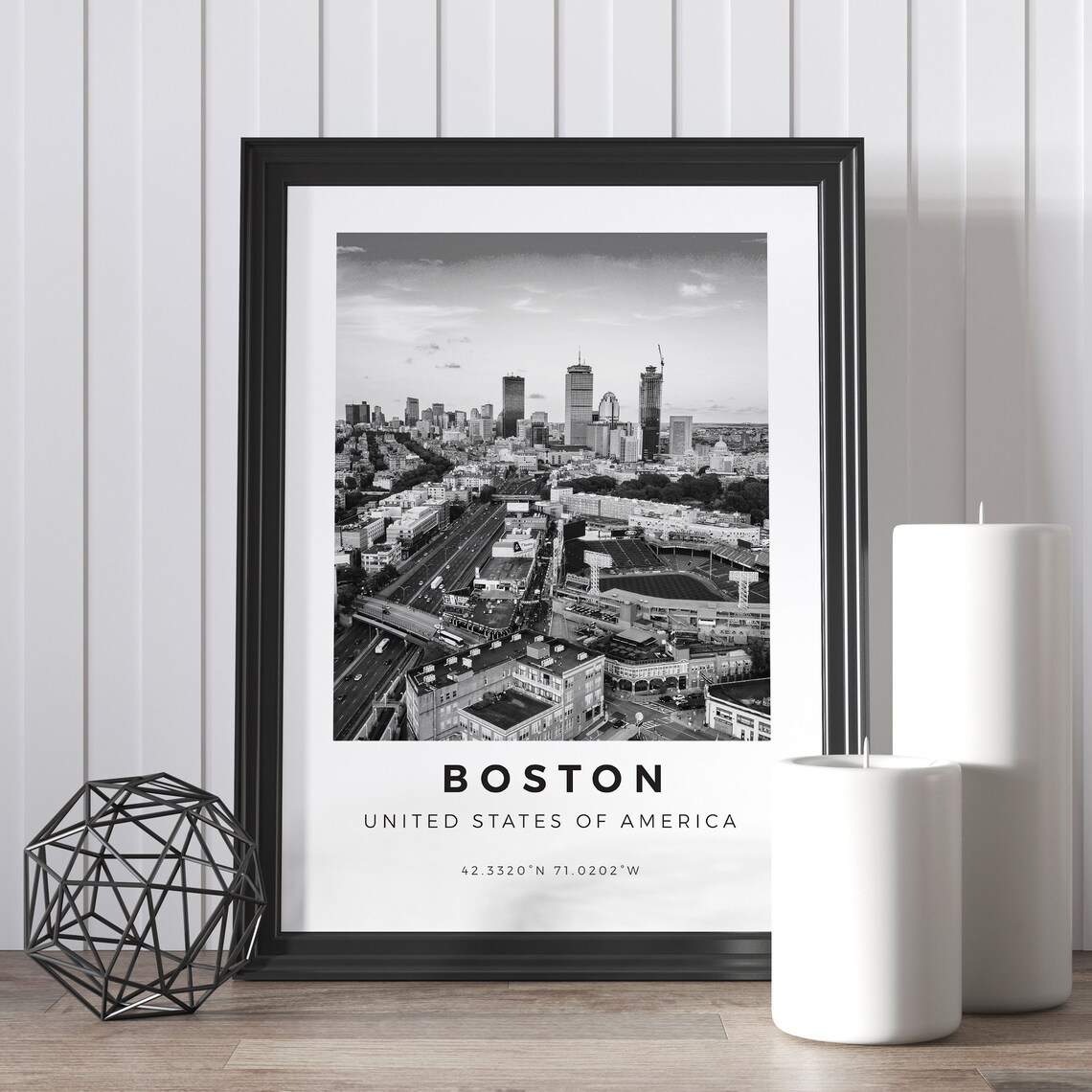 Boston Black and White Travel Poster, Wall Art Print