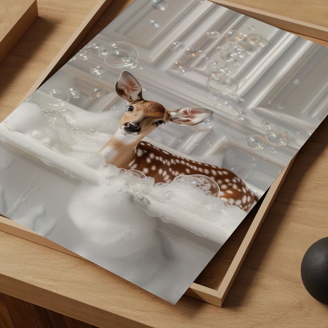 Cute Spotted Fawn Bubble Bath Colorful Deer Bathroom Animal Art Poster - Image 5