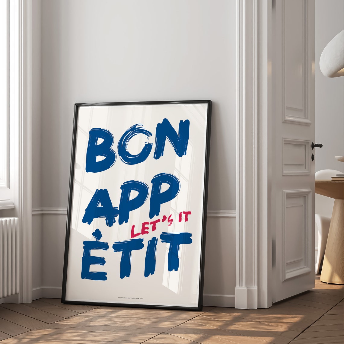 Bon Appetit Blue Hand Painted Brush Lettering Kitchen Quote Poster - Image 2