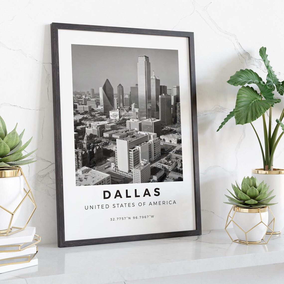 Dallas Texas Black White Skyline Photography Coordinates Poster - Image 4