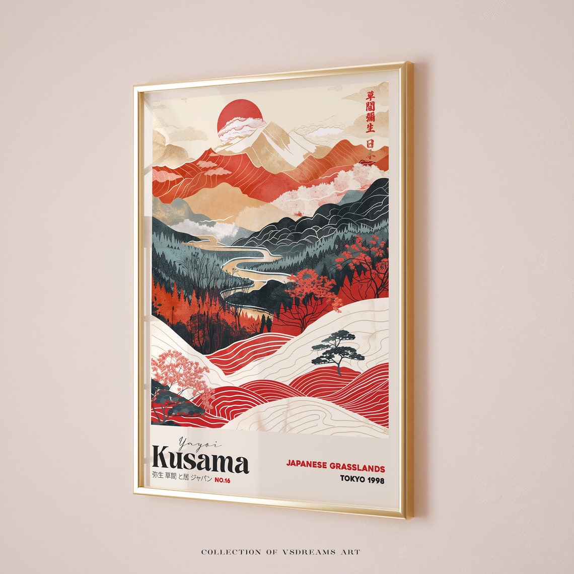 Yayoi Kusama Japanese Grasslands River Valley Red Sun Art Poster - Image 5