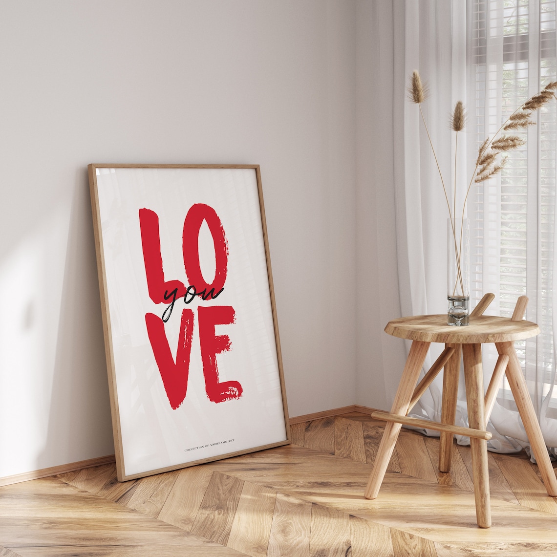 Love You Red Bold Brush Lettering Black Script Romantic Quote Poster - Image 3
