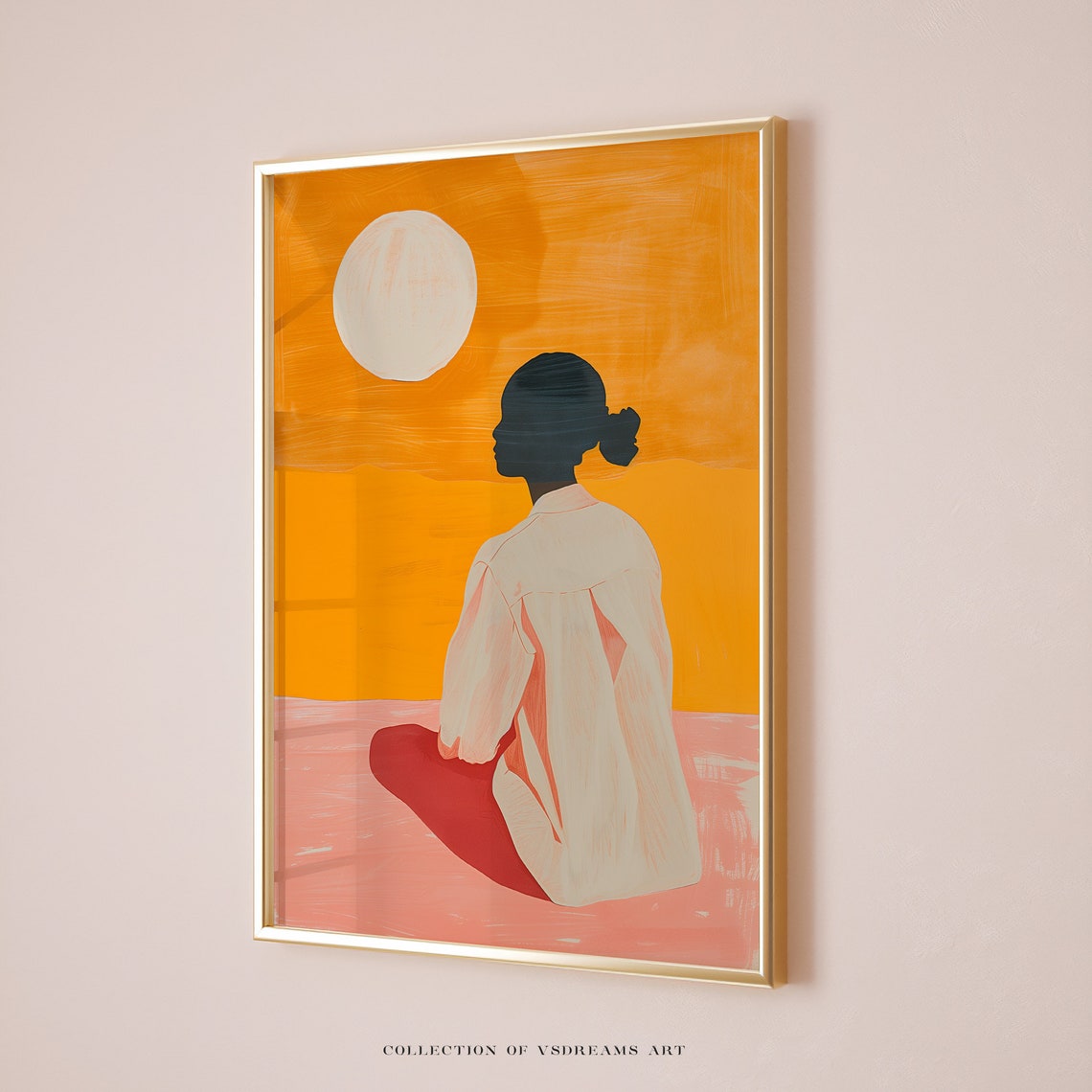 Woman Watching The Sun Poster Calm Poster Surreal Art Print Sunset Art Print Woman Poster Female Poster Girly Art Trendy Female Print