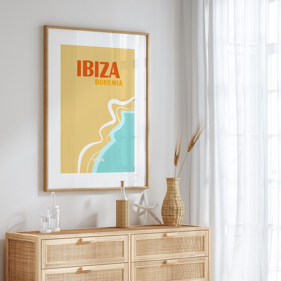 Ibiza Bohemia Spain Sand Teal Wavy Coastline Abstract Travel Art Poster - Image 5