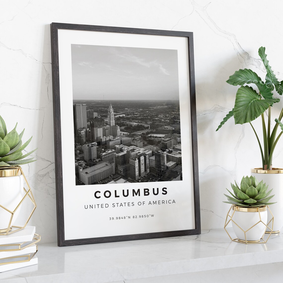 Columbus United States Black and White Aerial Skyline Photo Art Poster - Image 4