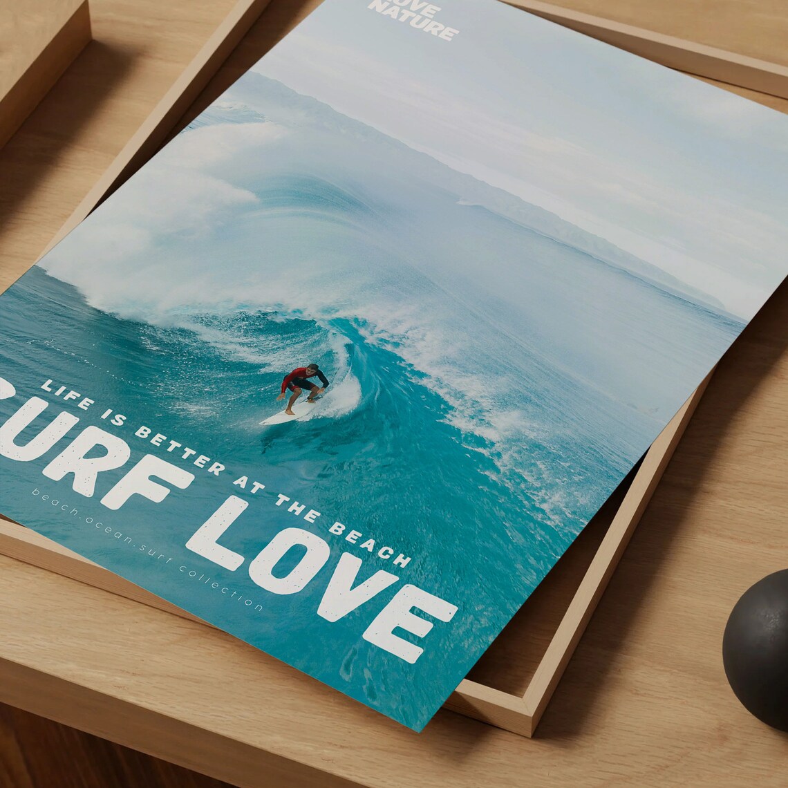 Surf Love Big Barrel Wave Surfer Turquoise Ocean Surfing Poster - Image 4