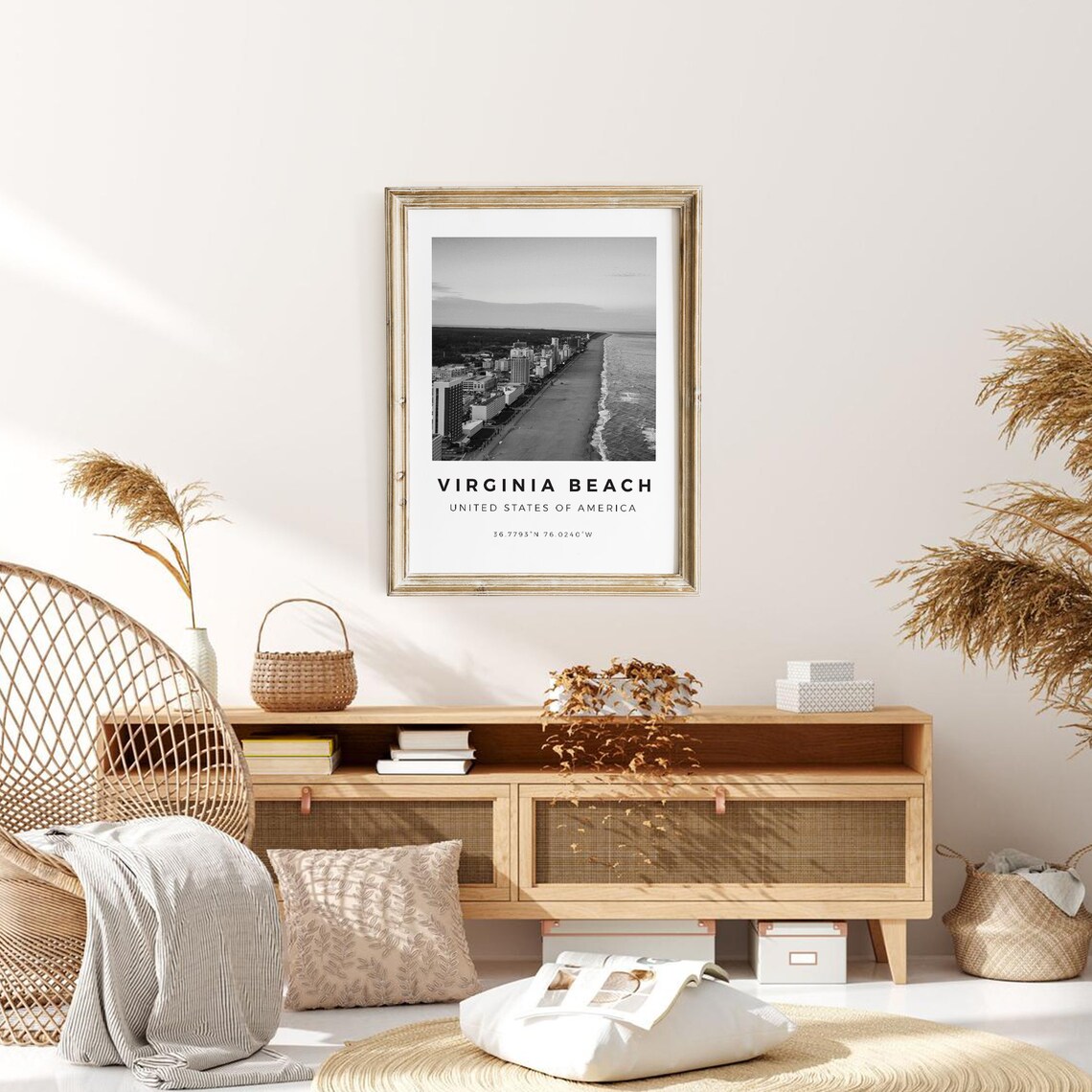 Virginia Beach Black And White Wall Art Print - Image 3