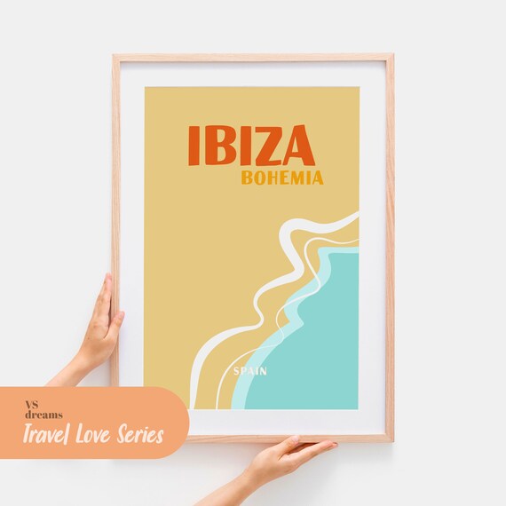 Ibiza Bohemia Spain Sand Teal Wavy Coastline Abstract Travel Art Poster