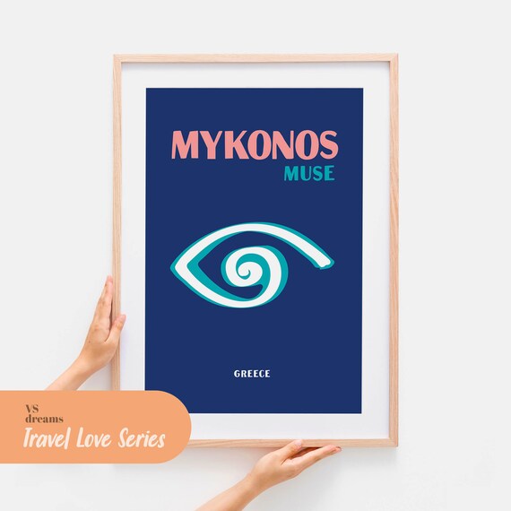 Mykonos Print Evil Eye Prints Greece Prints Wall Art Greek Islands Prints Greece Mykonos Preppy Poster Dorm Bedroom Decor