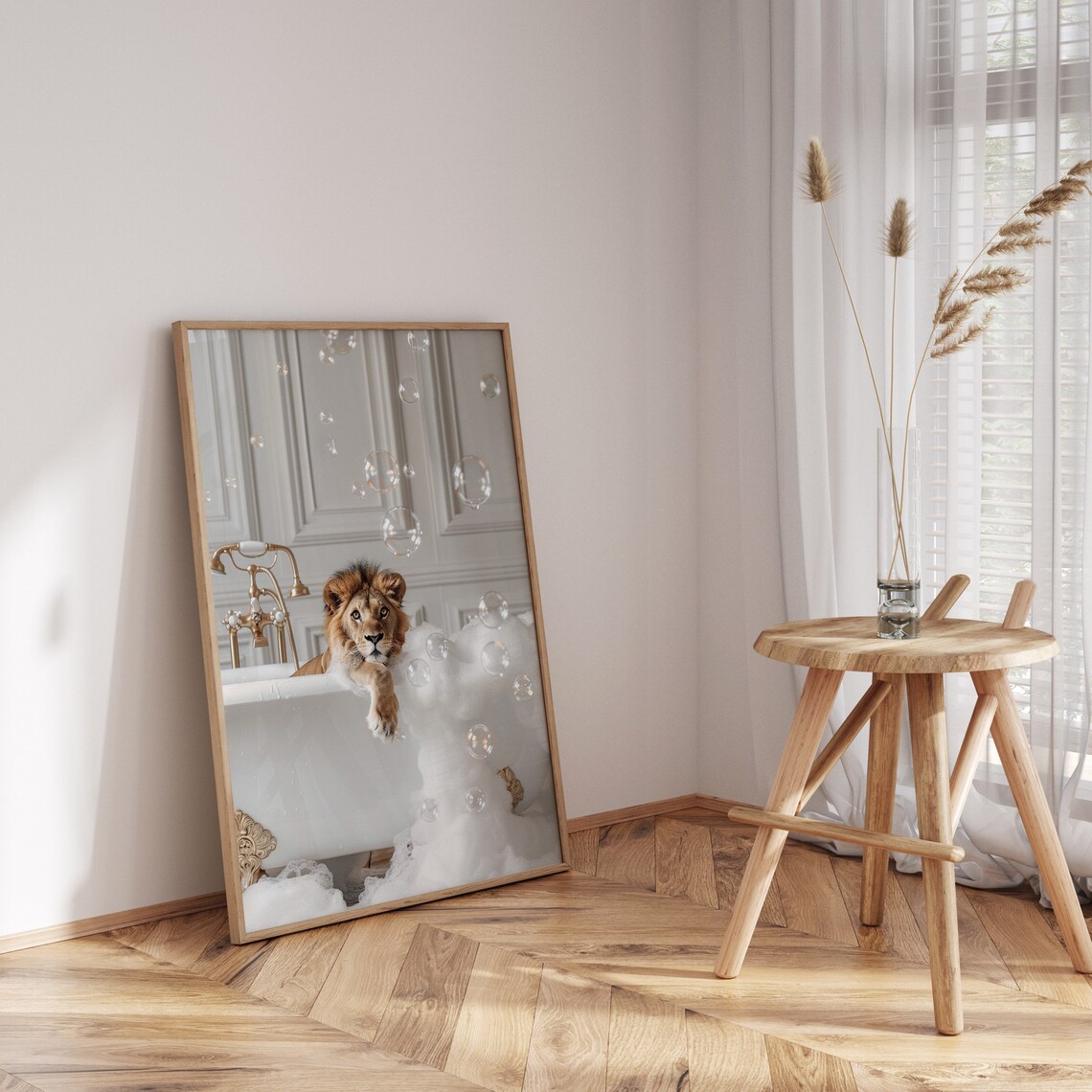 Lion In Tub Wall Art Lion Photo Bathroom Poster Bathroom Print Animals In The Bathtub Boy Bathroom Art Lion In Bathtub Print - Image 3