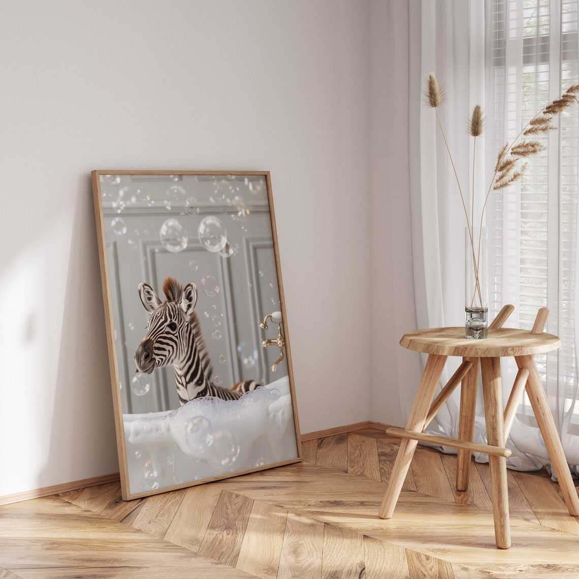 Baby Zebra Bubble Bath Black White Funny Bathroom Art Poster - Image 3