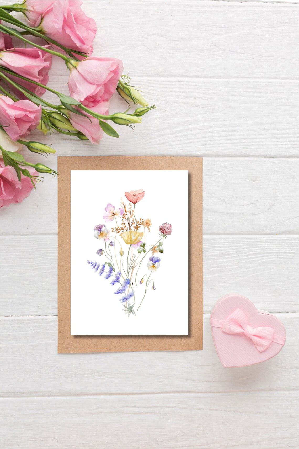 Pink Poppy Wildflower Bouquet Watercolor Floral Decor Poster - Image 2