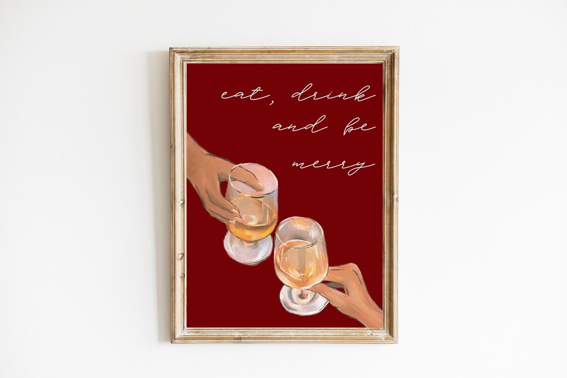 Eat Drink and Be Merry Wine Glasses Holiday Party Christmas Poster - Image 3