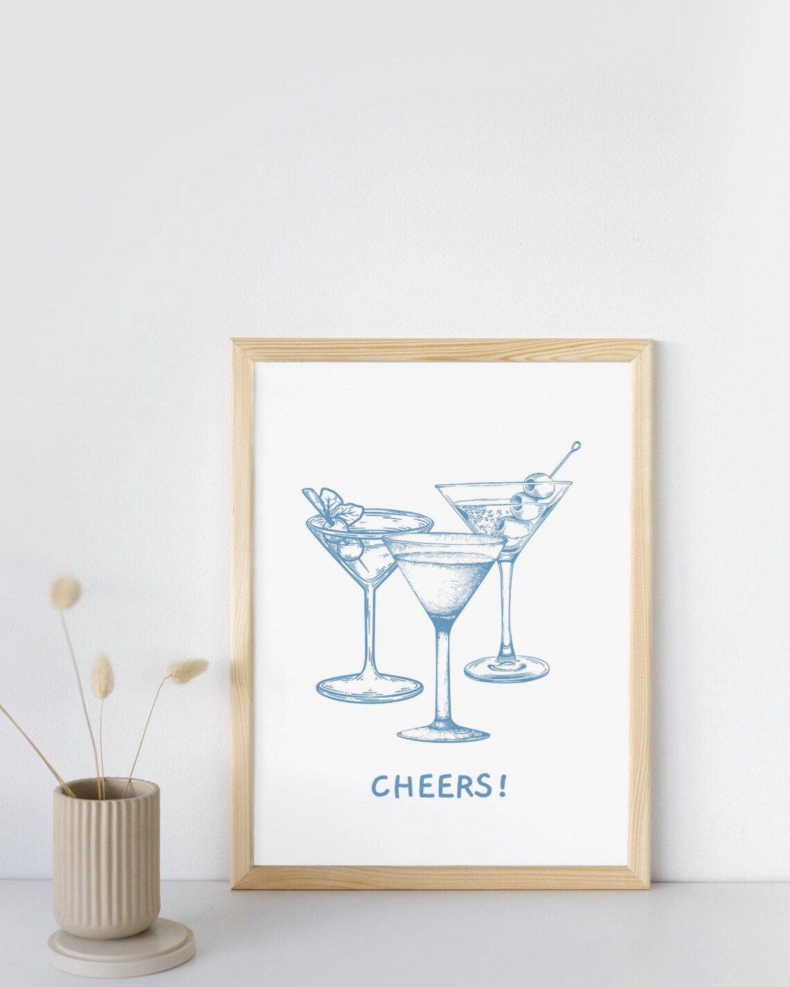 Blue Bar Cart Cheers Print, Cocktail Bar Decor - Image 2