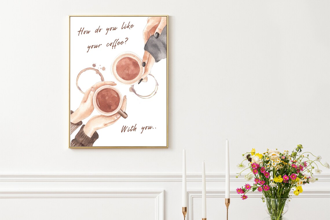 How Do You Like Your Coffee With You Cute Couple Watercolor Poster - Image 2