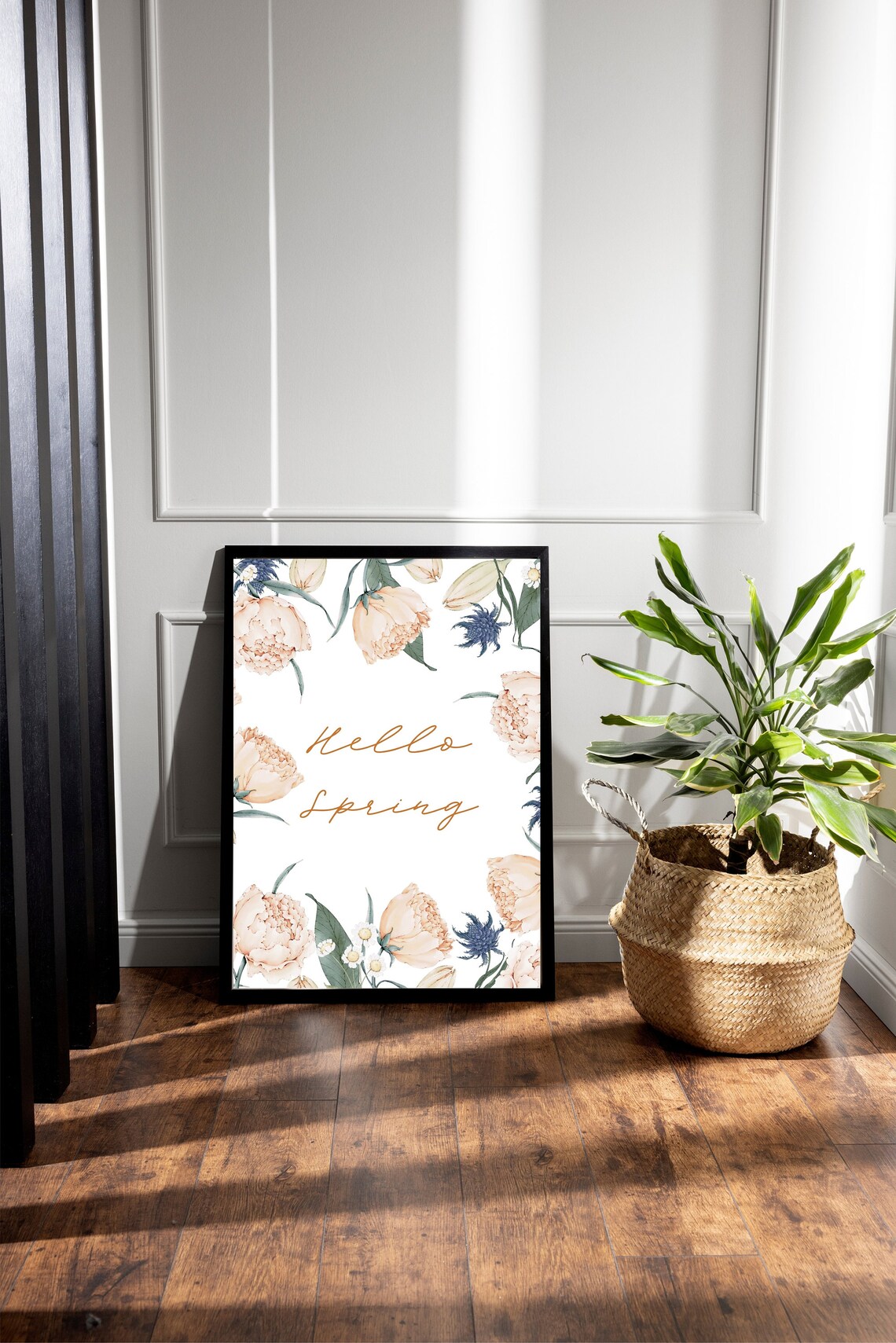 Hello Spring Watercolor Floral Border Peony Seasonal Art Print - Image 2