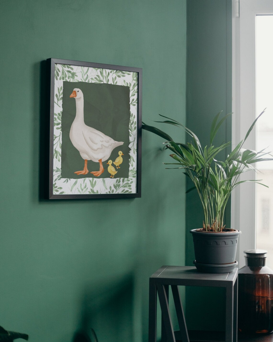 White Goose And Ducklings Botanical Watercolor Poster Nursery Farm Art - Image 2