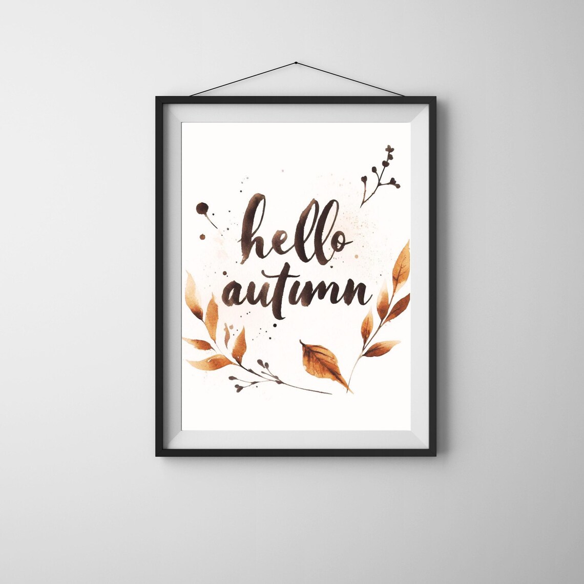 Hello Autumn Watercolor Fall Leaves Seasonal Botanical Wall Art - Image 3