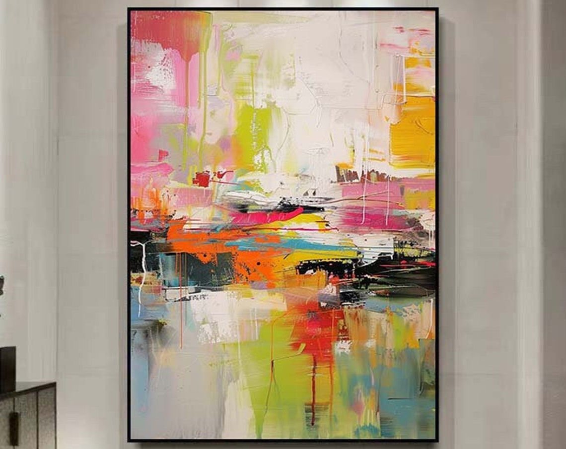 Neon Color Splash Abstract Pink Yellow Modern Vibrant Decor Poster