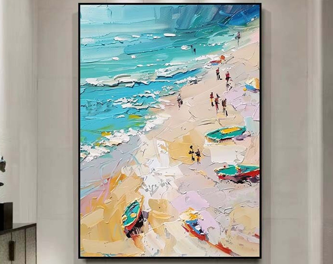Summer Beach Turquoise Waves Golden Sand Impasto Painting Poster