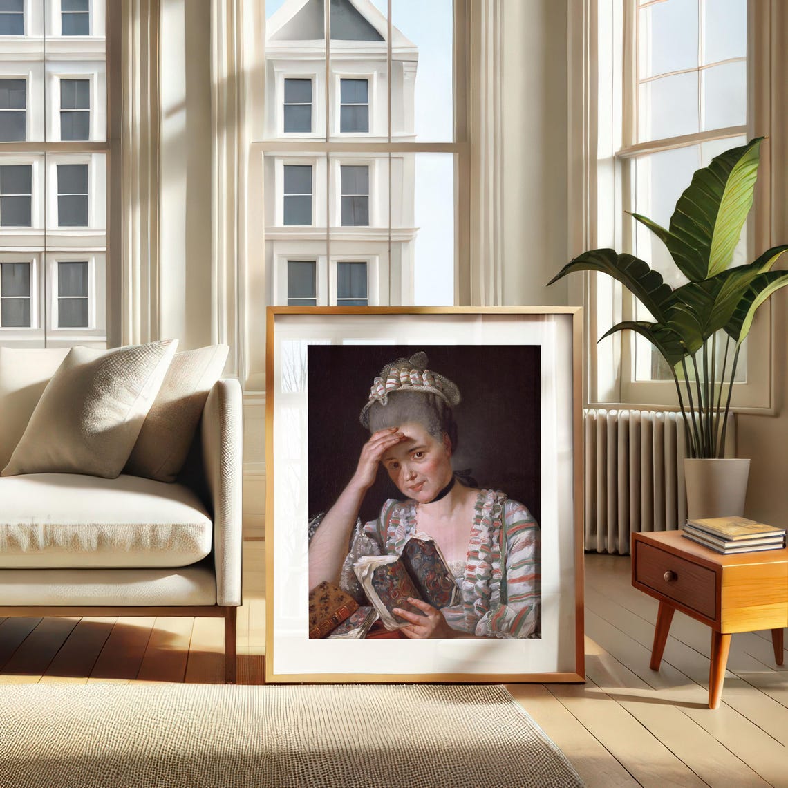 Vintage Woman Reading Book Classical Oil Painting Portrait Poster - Image 2