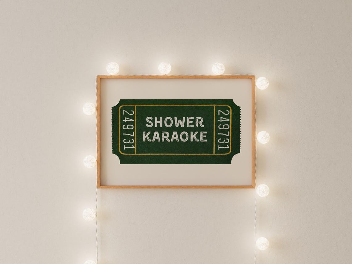 Shower Karaoke Vintage Ticket Stub Forest Green Bathroom Poster - Image 4