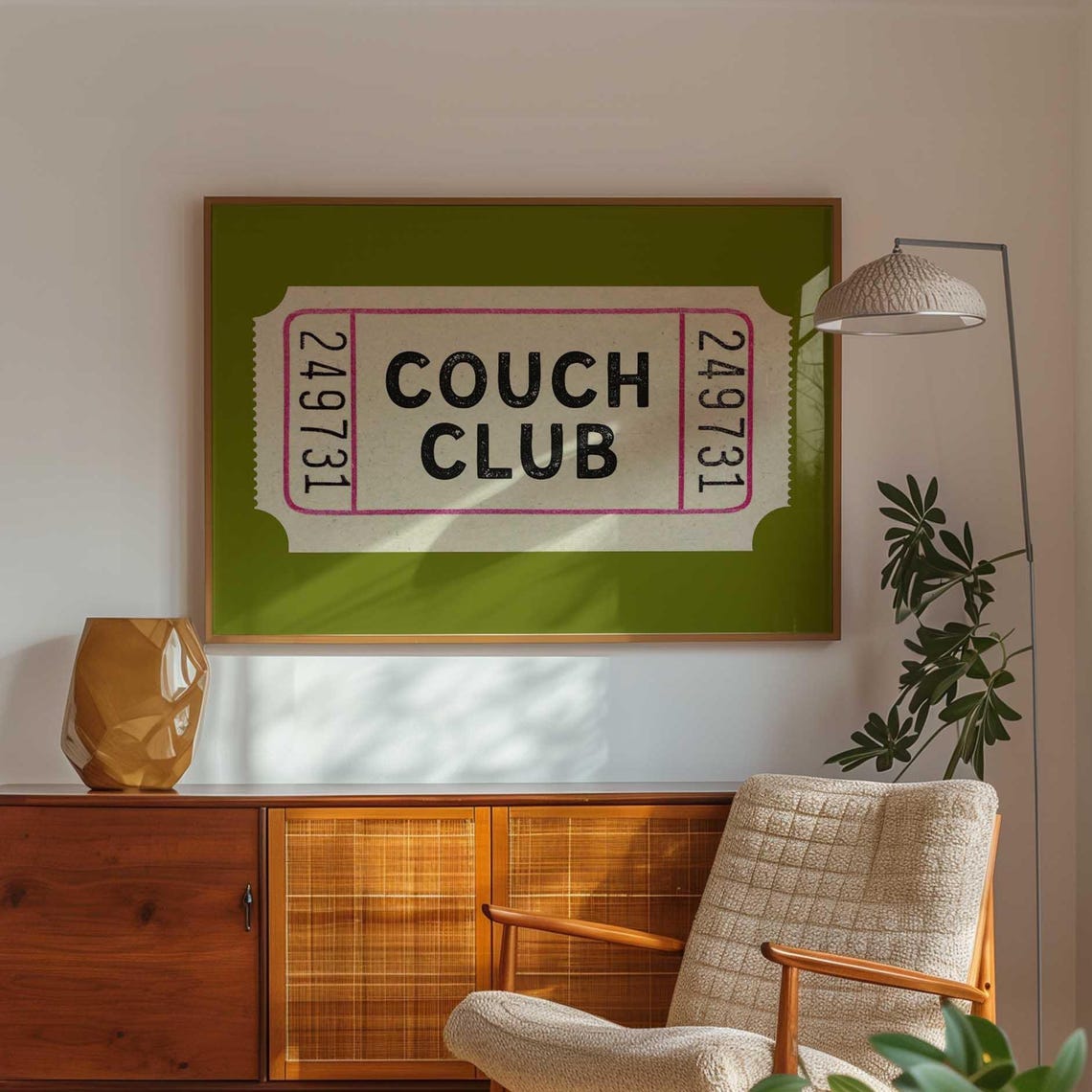 Couch Club Ticket Stub Retro Wall Decor Midcentury Modern Art Poster