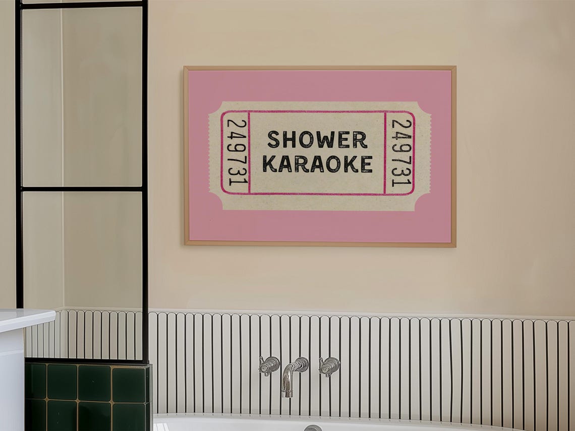 Shower Karaoke Vintage Ticket Stub Horizontal Pink Bedroom Poster - Image 4