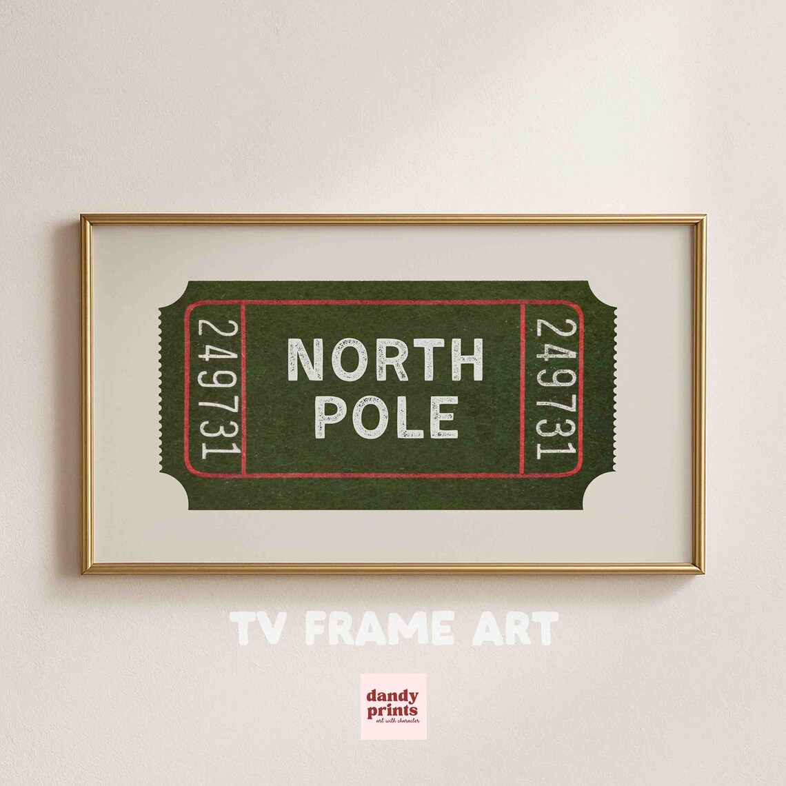 Christmas TV Art North Pole Vintage Ticket Stub