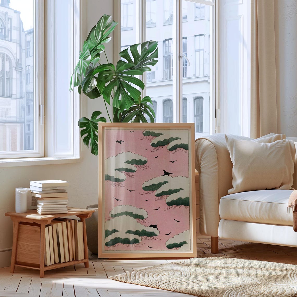 Vintage Japanese Art Pink Sky Illustration Wall Art Home Decor - Image 4